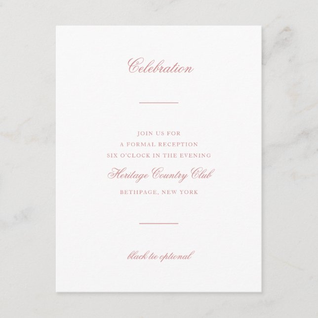 Cartão De Informações Casamento de Celebração Chic com Script Blush de R (Frente)
