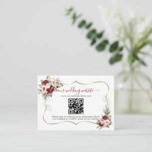 Cartão De Informações Casamento de Charming Burgundy Flowers Código QR