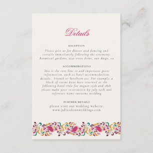 Cartão De Informações Casamento de Cisne Floral Rosa Verde Amarelo Cláss