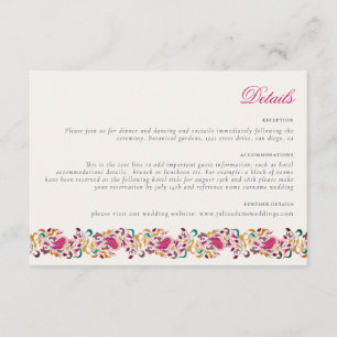 Cartão De Informações Casamento de Cisne Floral Rosa Verde Amarelo Cláss