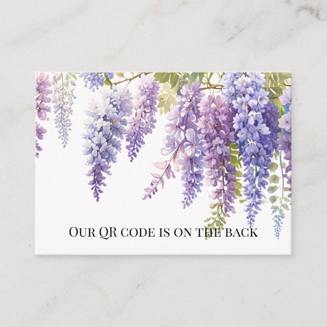 Cartão De Informações Casamento de código de QR de wisteria de aquarela  (Frente)