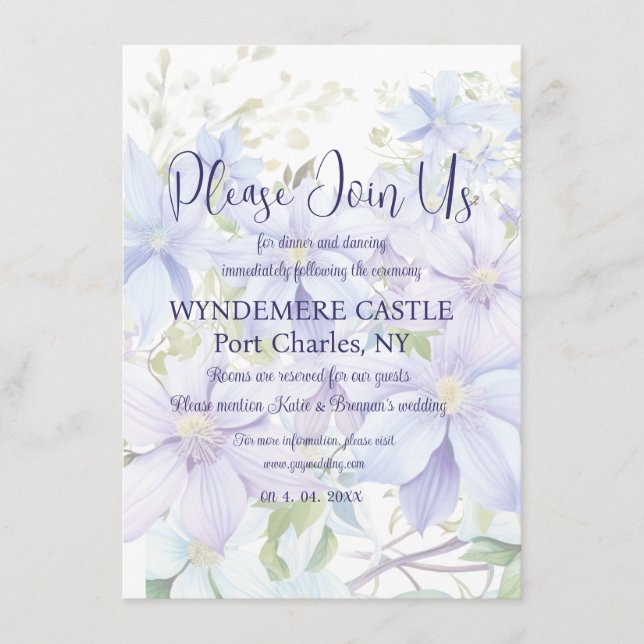 Cartão De Informações Casamento de Código QR da Elegante Periwinkle Clem (Frente)