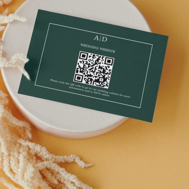 Cartão De Informações Casamento de Código Qr de Casamento Verde Esmerald (Criador carregado)