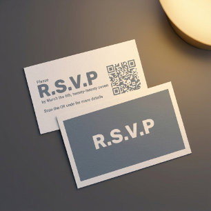 Cartão De Informações Casamento de Código QR de RSVP Azul e Branco Moder
