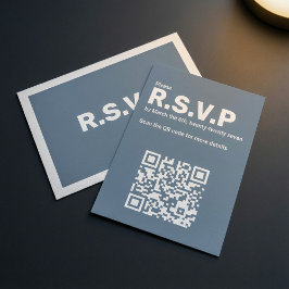 Cartão De Informações Casamento de Código QR de RSVP Azul Moderno