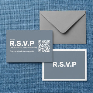 Cartão De Informações Casamento de Código QR de RSVP Azul Moderno