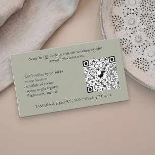 Cartão De Informações Casamento de Código QR de RSVP Online Sage Green