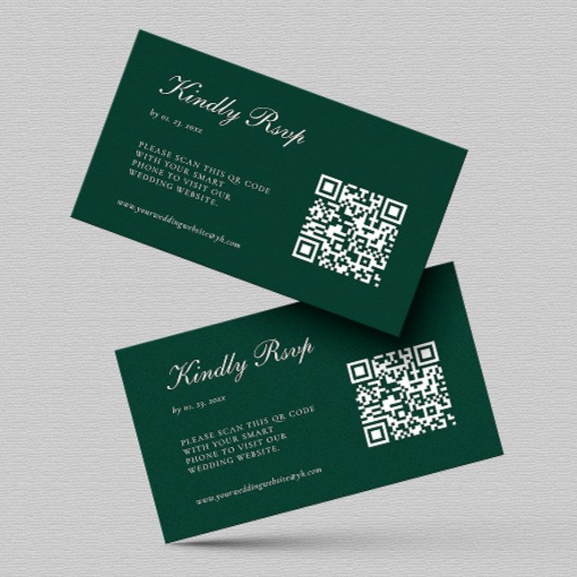 Cartão De Informações Casamento de Código QR de RSVP Verde Elegante (Criador carregado)