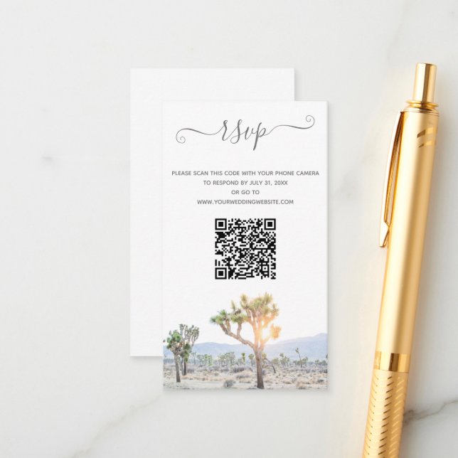 Cartão De Informações Casamento de Código QR do Elegante Boho Greenery J (Frente/Verso In Situ)