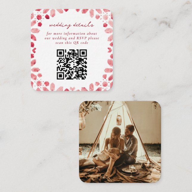 Cartão De Informações Casamento de Código QR dos Azulejos Magenta marroq (Frente/Verso)
