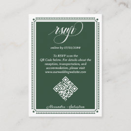Cartão De Informações Casamento de Código QR Online RSVP de Script Verde