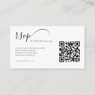 Cartão De Informações Casamento de Código QR RSVP de Caligrafia Elegante