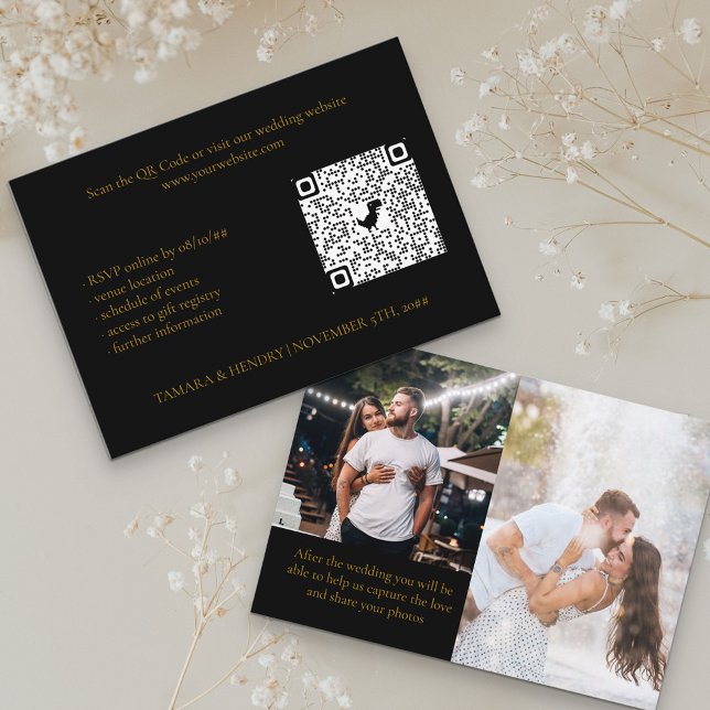 Cartão De Informações Casamento de Código QR RSVP Online de 2 Fotografia (Criador carregado)
