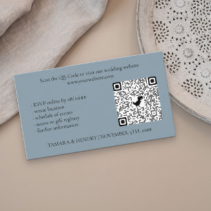 Cartão De Informações Casamento de Código QR RSVP Online Dusty Blue