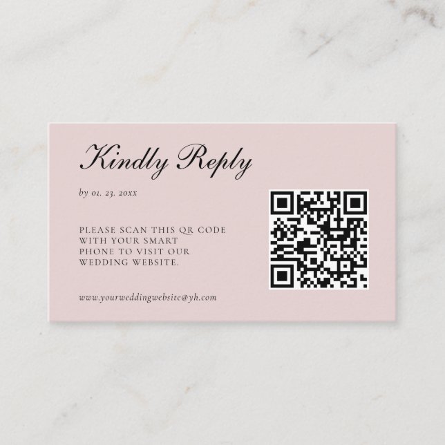 Cartão De Informações Casamento de Código QR RSVP Rosa de Blush Elegante (Frente)