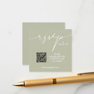 Cartão De Informações Casamento de Código QR Verde de Sage Chic Simple