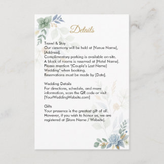 Cartão De Informações Casamento de Cor Floral Verde do Código QR