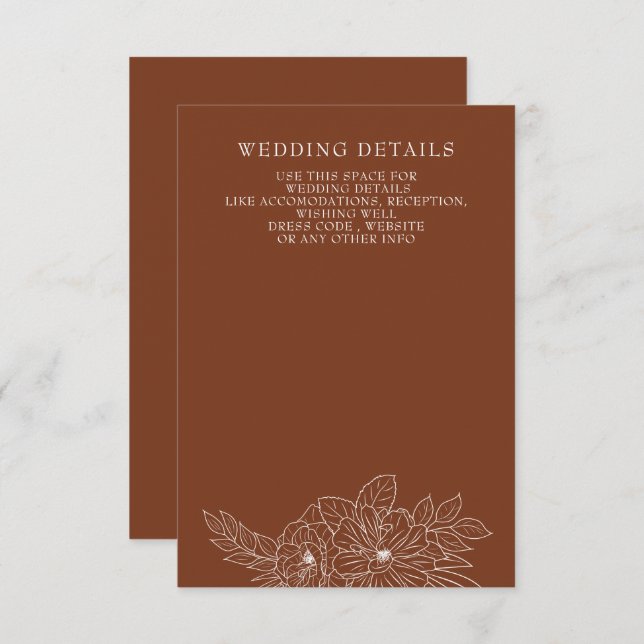 Cartão De Informações Casamento de Desenho Floral Elegante Mínimo (Frente/Verso)