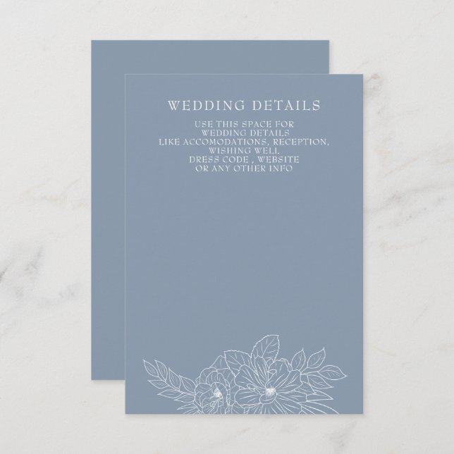 Cartão De Informações Casamento de Desenho Floral Mínimo Elegante Azul D (Frente/Verso)