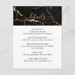 Cartão De Informações Casamento de Design de mármore preto e Dourado