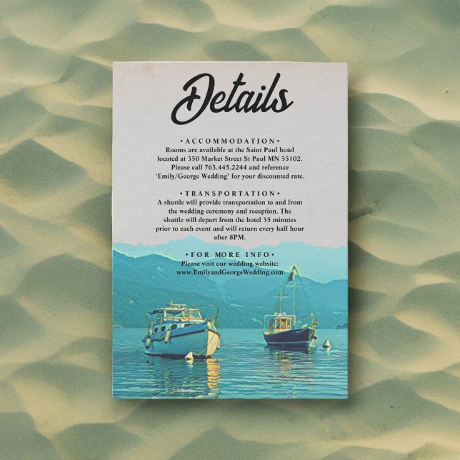 Cartão De Informações Casamento de destino barcos antigos paisagem marin (Criador carregado)