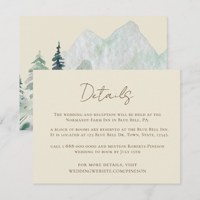 Cartão De Informações Casamento de Detalhes das Montanhas Elegantes Amar (Frente/Verso)
