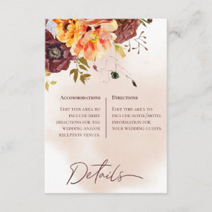 Cartão De Informações Casamento de Detalhes do Buquê Marsala Clay & Yell