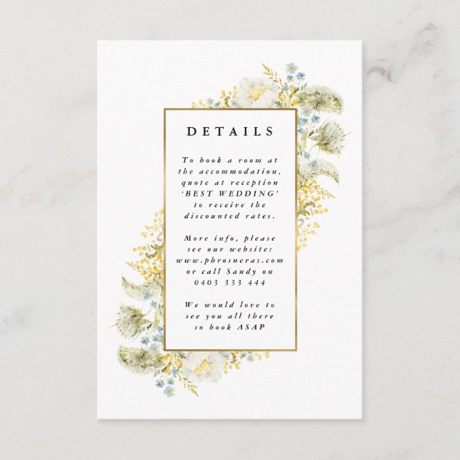 Cartão De Informações Casamento de Elegante de Flor Selvagem com Frame D (Frente)