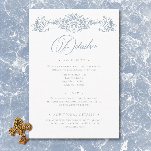 Cartão De Informações Casamento de Elegante Dusty Blue Chinoiserie Cheru (Elegant Dusty Blue Chinoiserie Cherub Wedding Enclosure Card)