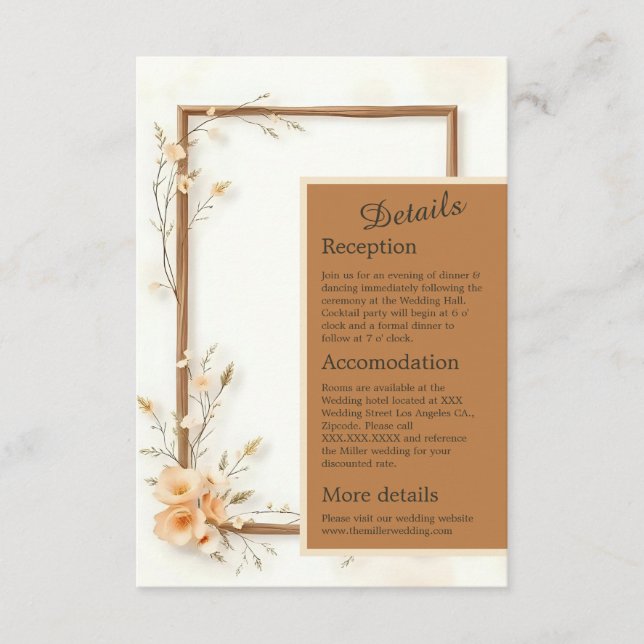 Cartão De Informações Casamento de Ênfase Botânica Neutral (Frente)
