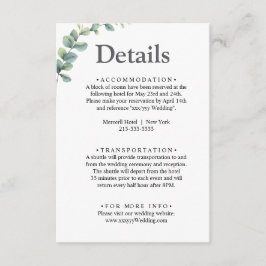 Cartão De Informações Casamento de Eucalyptus aquarela Rustic Greenery