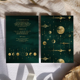 Cartão De Informações Casamento de Fase da Lua Celestial Emerald Dourado