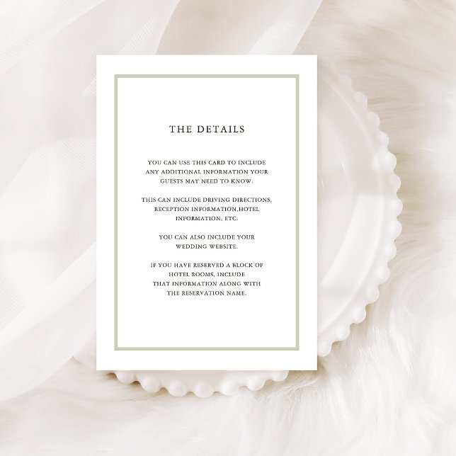 Cartão De Informações Casamento de Férias Simples | Detalhes do Convidad (A simple and subtly festive wedding detail card that coordinates with our Elegant Bouquet collection)