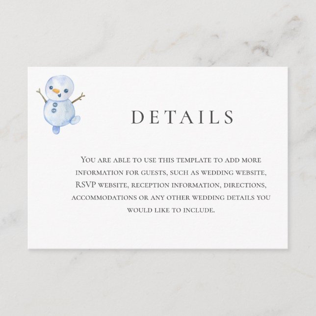 Cartão De Informações Casamento de flocos de neve da Wonderland Winter (Frente)