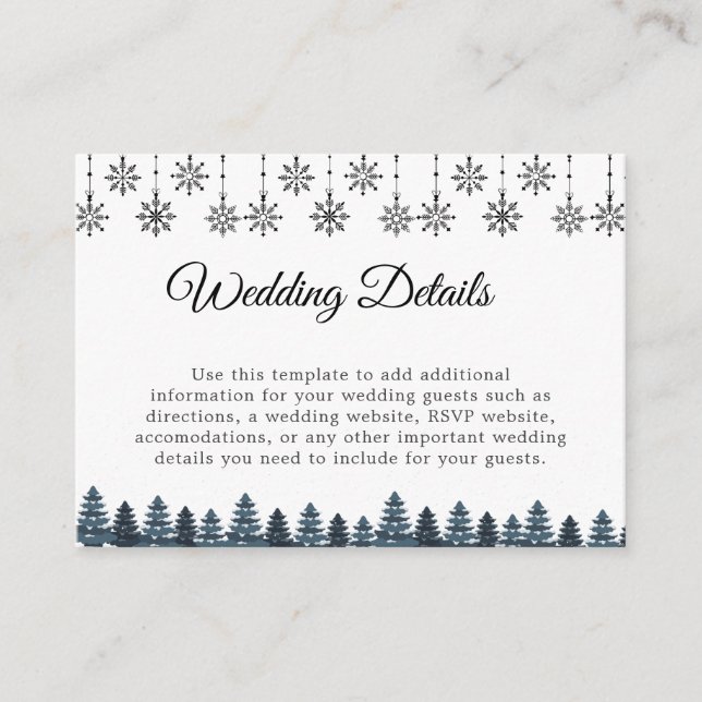 Cartão De Informações Casamento de flocos de neve da Wonderland Winter (Frente)