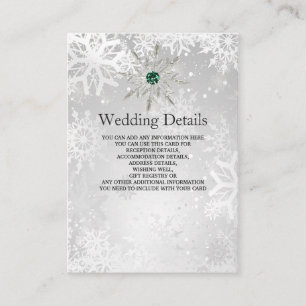 Cartão De Informações Casamento de Flocos de Neve Verde da Emerald