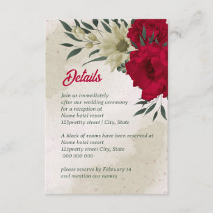 Cartão De Informações casamento de flores amarelas vermelhas