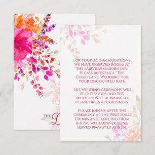 Cartão De Informações Casamento de Flores Aquareladas Laranja e Rosa
