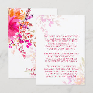 Cartão De Informações Casamento de Flores Aquareladas Laranja e Rosa