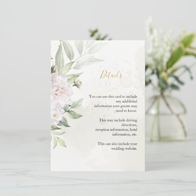 Cartão De Informações Casamento de Flores Brancas Elegante de Aquarela V (Em pé/Frente)
