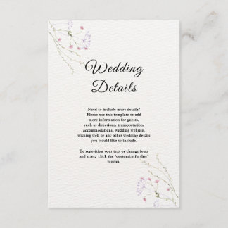 Cartão De Informações Casamento de flores de aquarela minimalista branca