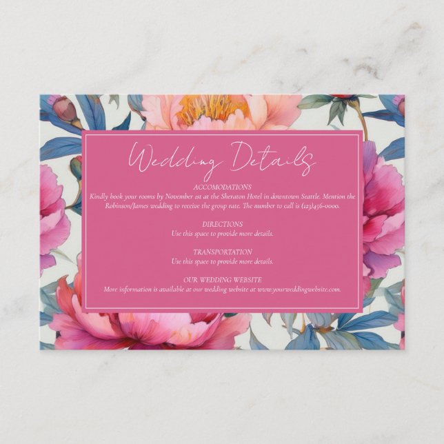 Cartão De Informações Casamento de Flores de Pedra de Aquarela Elegante (Frente)