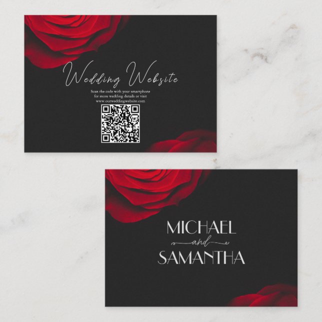 Cartão De Informações Casamento de flores de pétalas com rosa vermelha d (Frente/Verso)