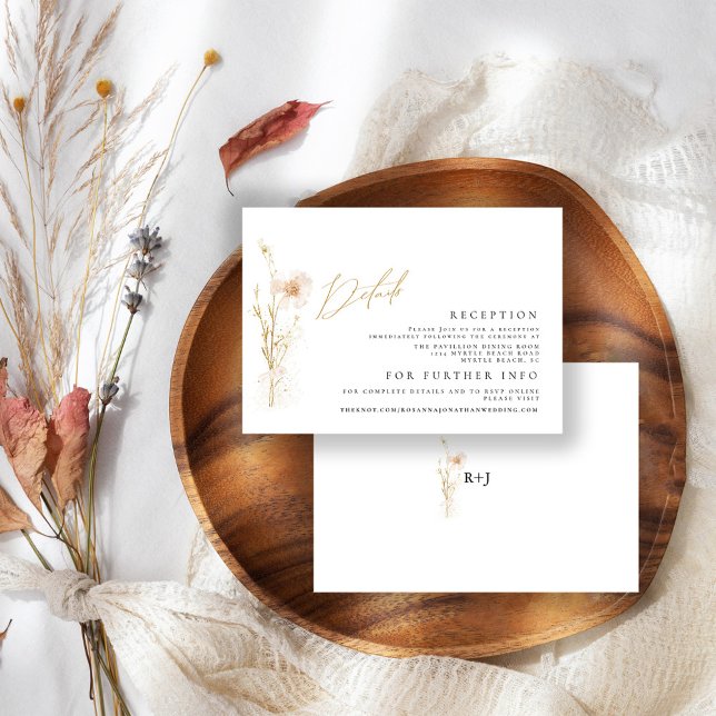 Cartão De Informações Casamento de Flores Douradas e Escamosas Romântica (Criador carregado)