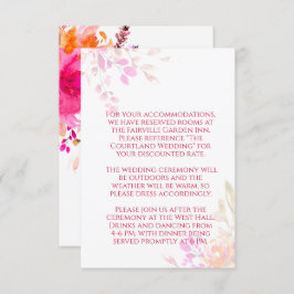 Cartão De Informações Casamento de Flores Flóridas Laranja e Rosa