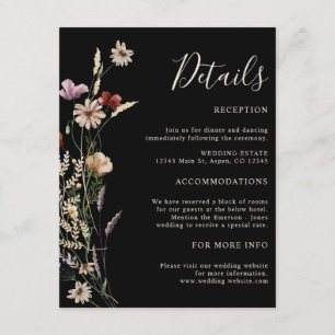 Cartão De Informações Casamento de Flores Silvestres Boho Preto