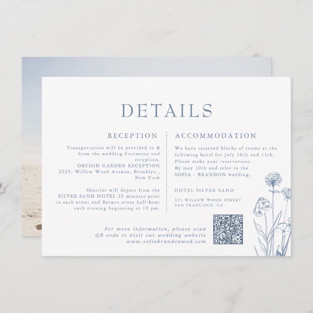 Cartão De Informações Casamento de Flores Silvestres Periwinkle Minimali (Frente/Verso)