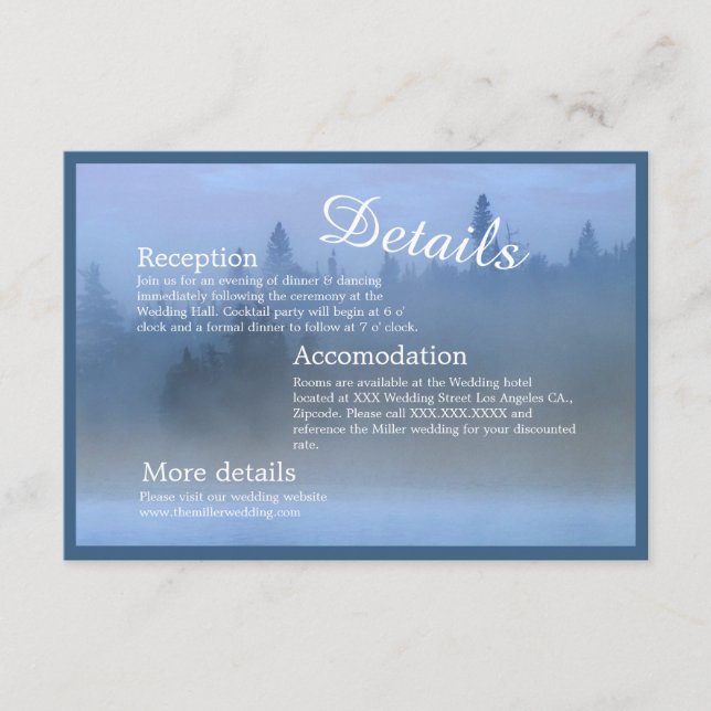 Cartão De Informações Casamento de floresta pastel azul empoeirado (Frente)