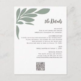 Cartão De Informações Casamento de Folha Floral Tropical Abstrata Sage