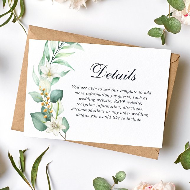 Cartão De Informações Casamento de Folhagem Elegante Eucalyptus Greenery (Criador carregado)